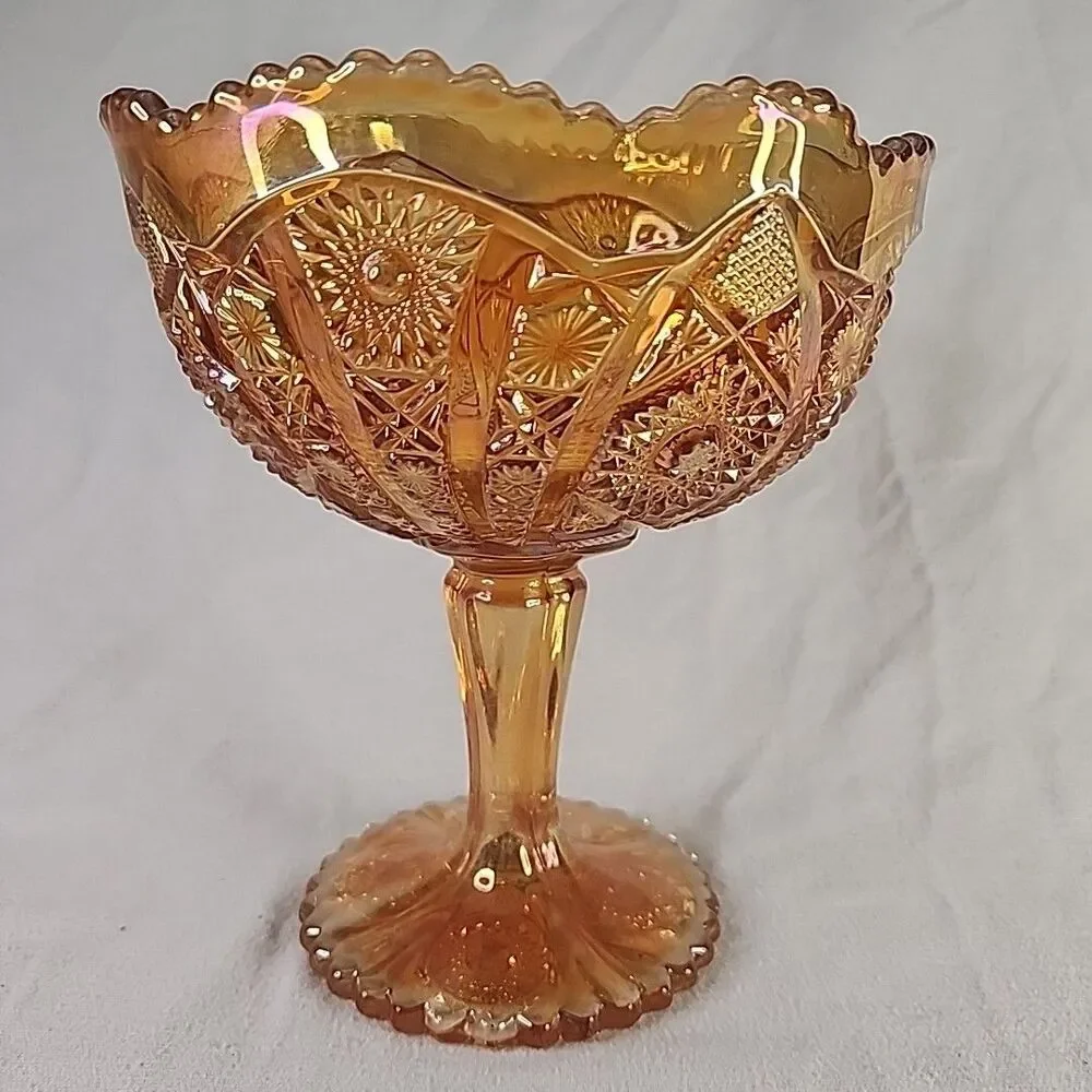 Candy Dish Imperial Glass Compote Pedestal  Hobstar Marigold Carnival Vintage